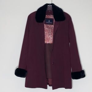 London Fog Burgundy coat w/ black faux fur lining